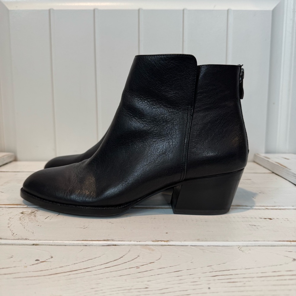 Antonio Melani Black Genuine Leather Ankle Boots Size 8.5